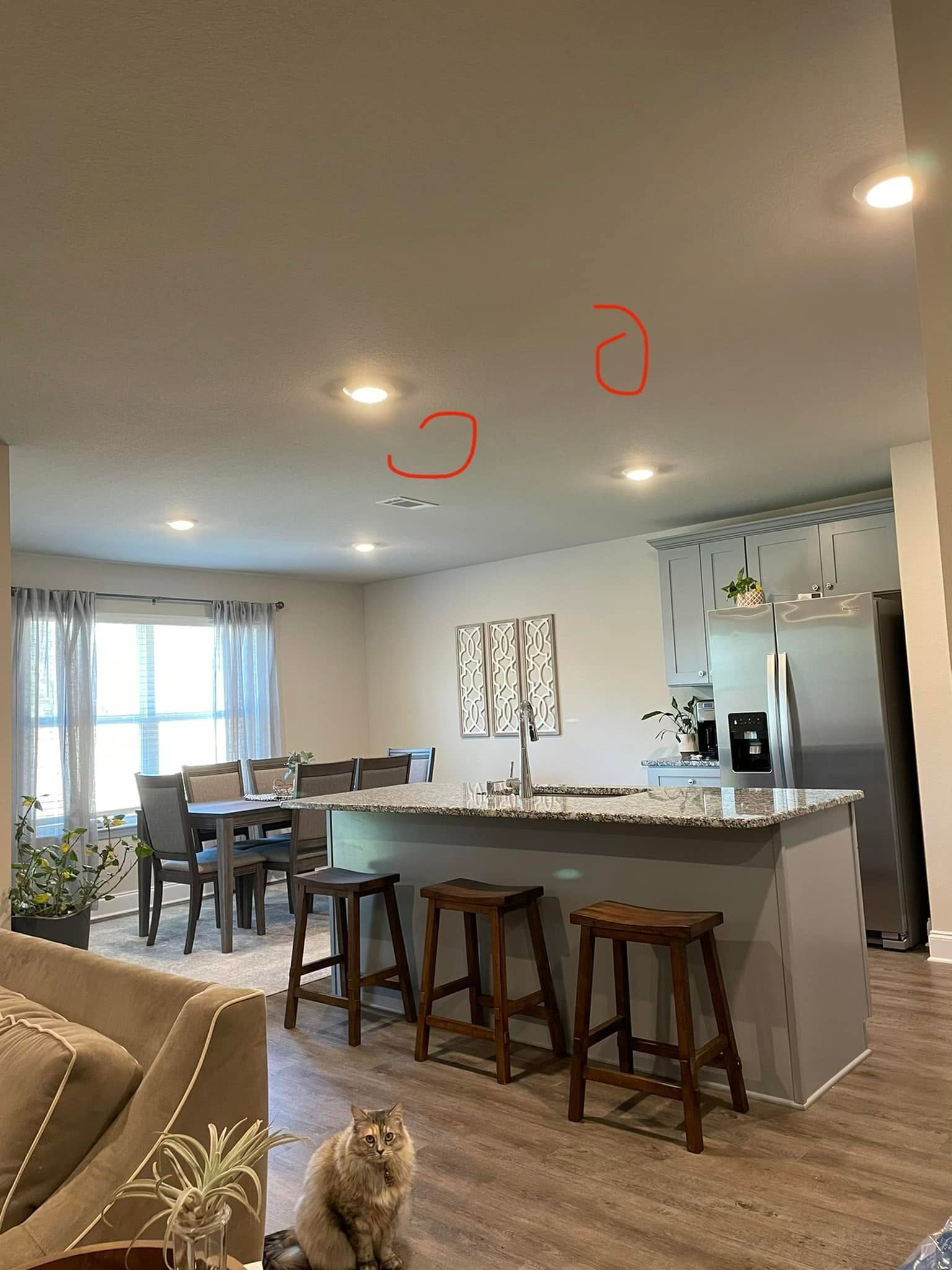 Recessed can lights — dining area